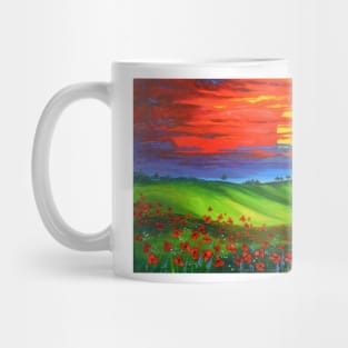 Sunset over poppy field Mug